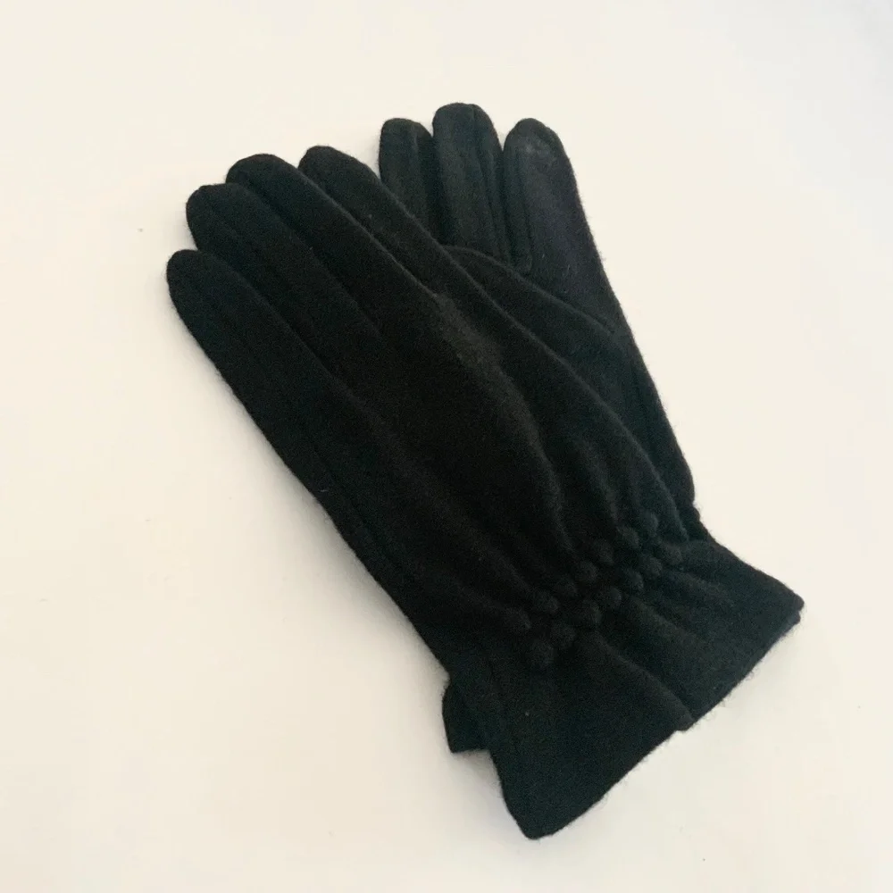 Luxury Cashmere Merino Wool Gloves Classic Black Driving Winter Warm Cozy Mitten